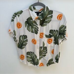 Tropical Leaf and Orange Print Shirt